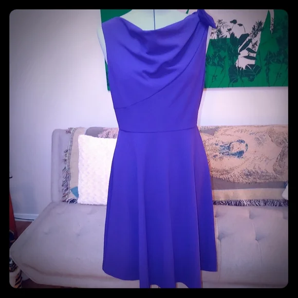 Dkny | Dresses | Dkny Purple Shoulder Bow Fit Flare Dress Euc | Poshmark